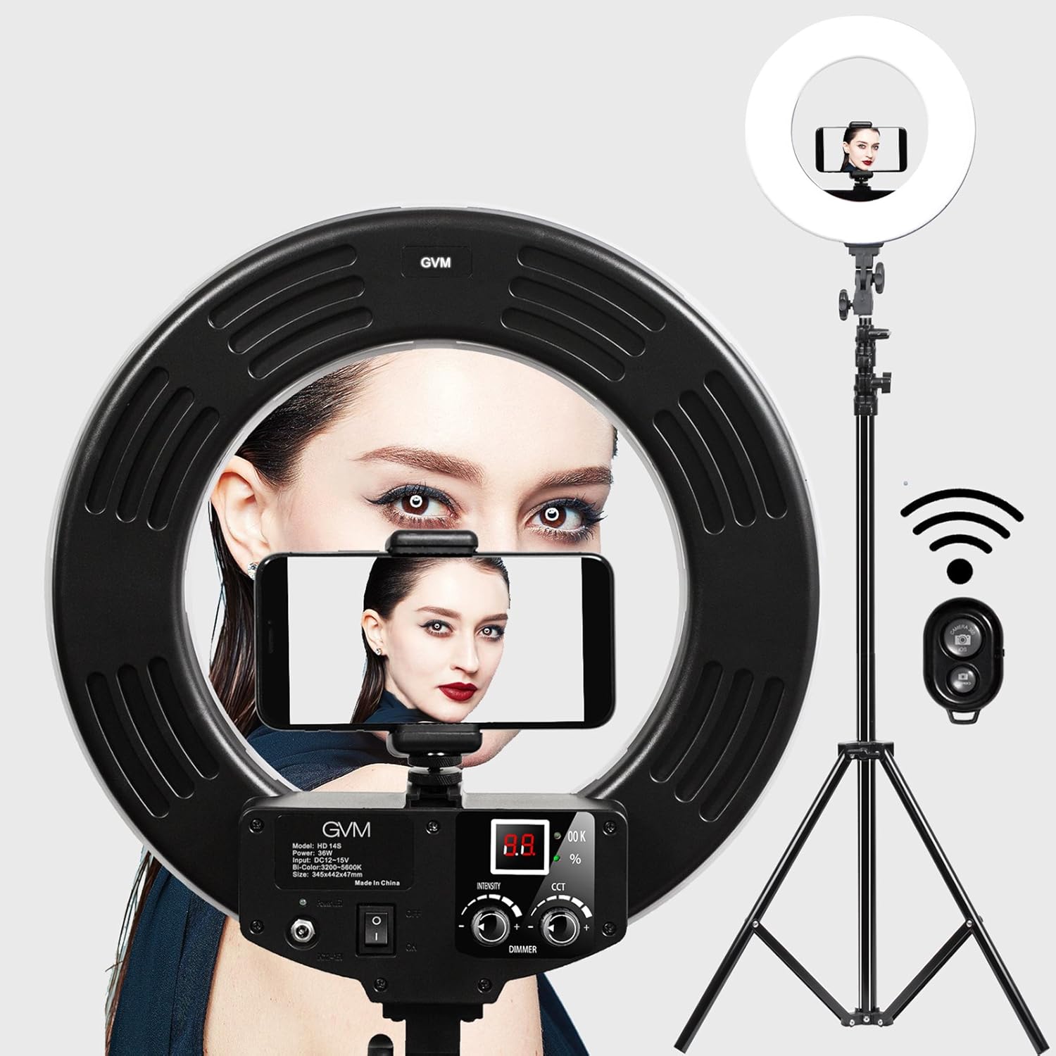 GVM Ring Light Ultra Slim-14 inch LED with Light Stand 3200K -5600K Lighting Kit for Makeup, Camera Smart Phone YouTube Video Shooting, Photography Lighting, Phone Holder, Hot Shoe Adapter, Receiver