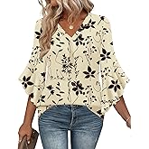 LUYYA Women's 3/4 Sleeve Tops Pleated V Neck Blouse Business Casual Tunic Top Loose Fit Work Shirts 2026