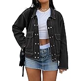 EMMIOL Womens Jean Jackets Long Sleeve Double-breasted Button Casual Denim Coat with Pockets
