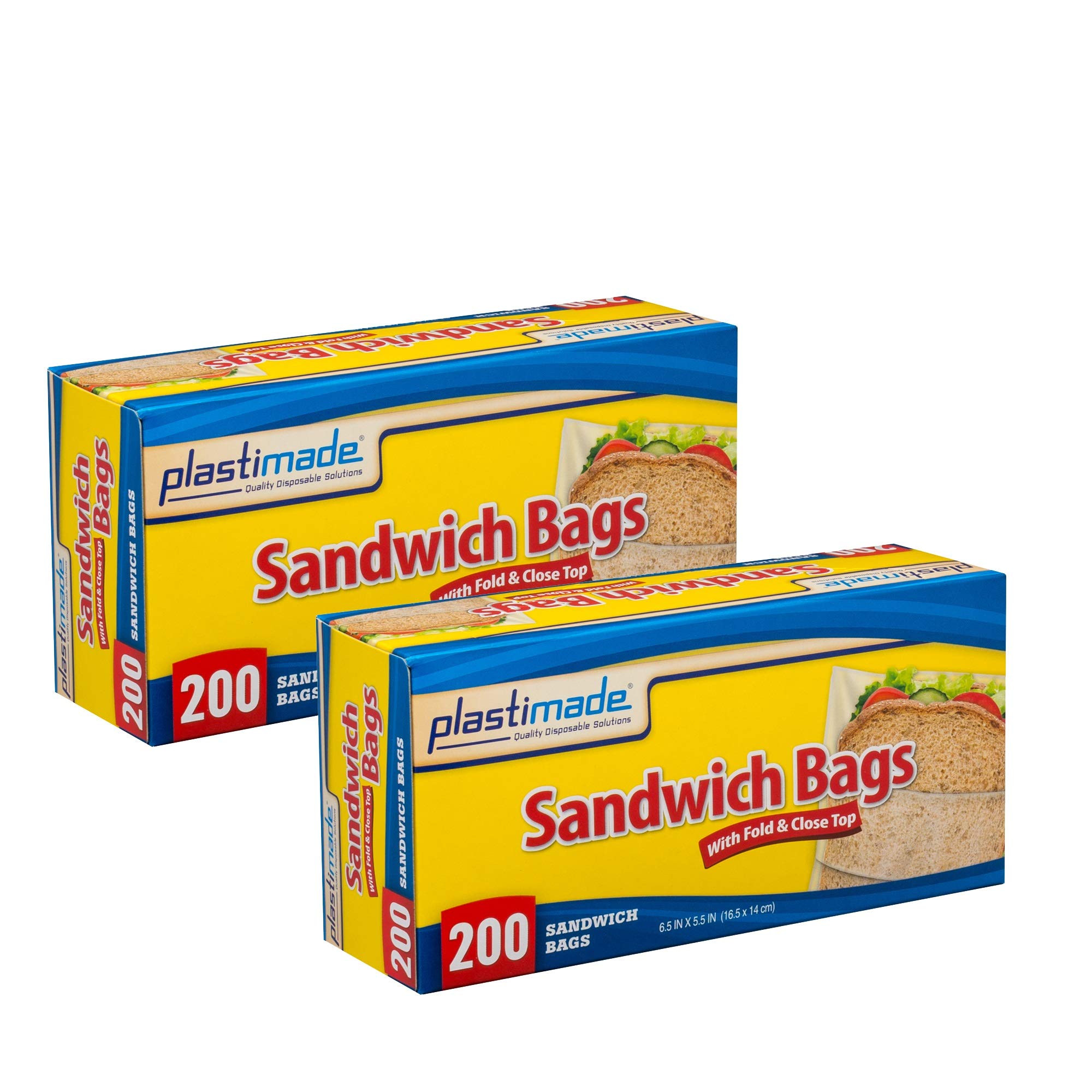Plastimade Disposable Plastic Sandwich Bags With Fold Close Top 400 Bags, Great For Home, Office, Vacation, Traveling, Sandwich, Fruits, Nuts, Cake, Cookies, Or Any Snacks (2 Packs)