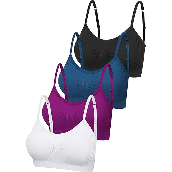 Emmalise 4-Pack Women's Camisoles With Built-In Bra – Wireless Fabric Support Tank Tops, Medium