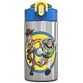 Zak Designs Toy Story 4 Buzz & Woody 15.5 ounce Water Bottle, One Hand Operation Action Lid and Built-in Carrying Loop, with Straw is Perfect for Kids