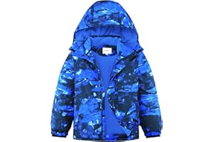 KFRRZC Boys Winter Waterproof Ski Jacket Kids Fleece Lined Warm Snow Coat with Detachable Hood