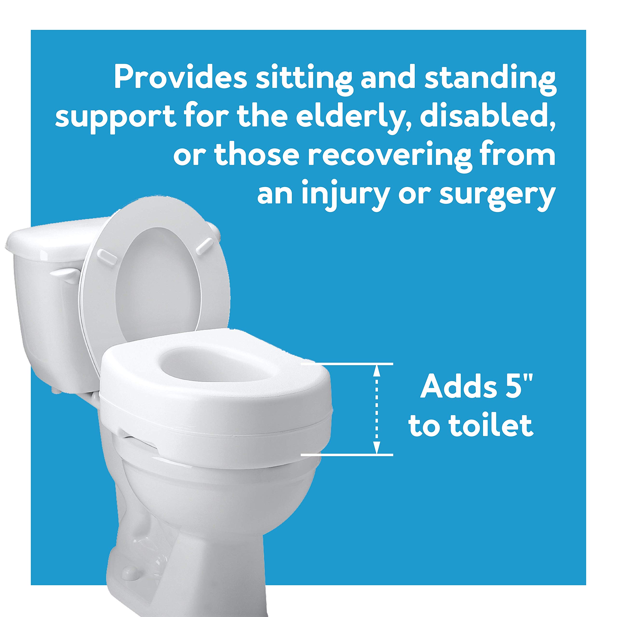 Carex Toilet Seat Riser, Adds 5 Inches of Height, Elevated and Raised Toilet Seat with 300 lbs Capacity, Standard Riser for Elderly and Handicap, Universal, Slip-Resistant, White