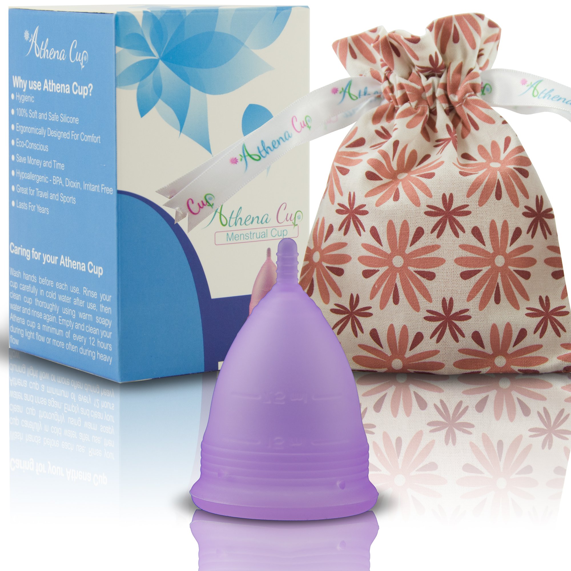 Athena Menstrual Cup One-Pack, Period Cups for Regular to Heavy Flow (Size 2 Large) - Soft Reusable Menstruation Cup - BPA Free Feminine Silicone Cup - Easy to Use and Clean Tampon and Pad Alternative