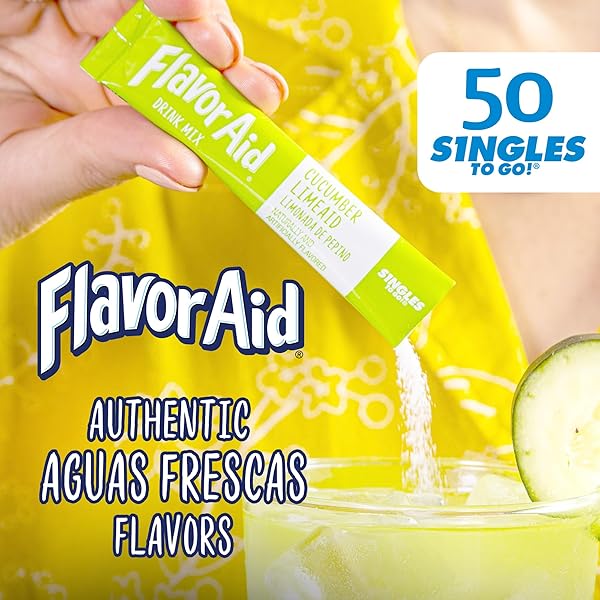 FLAVOR AID AGUAS FRESCAS SINGLES TO GO VARIETY PACK, POWDERED DRINK MIX, 1 BOX (50 SINGLE SERVINGS)