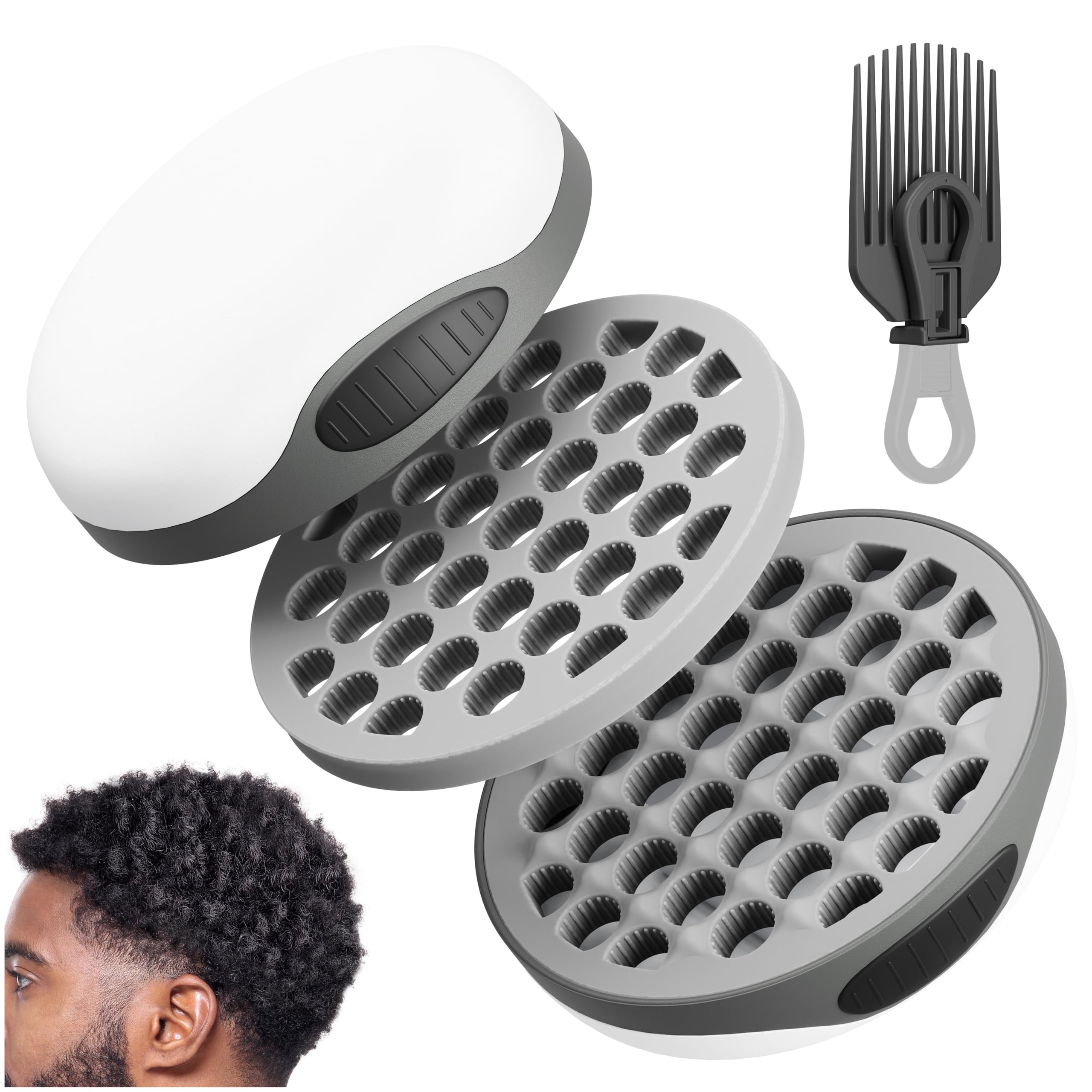 Photo 1 of WTTORDE Silicone Curl Brush with Pick Comb, Hair Twist Curling Comb for Afro Curls, Small Holes Curler for Men Women Boy Girl, Gray, 1 Piece