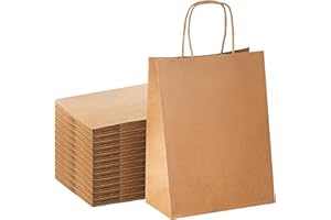 YEEHAW Brown Paper Bags with Handles Bulk 8"x4.5"x10.8" 100Pcs Gift Kraft Bags Medium Size, Brown Craft with Handles, Gifts Bag Bulk, Suitable for Retail, Party, Shopping, Merchandise
