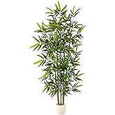 Warmplants Artificial Bamboo Tree, 6ft Tall Fake Bamboo Plant with White Planter, Faux Trees with 5 Trunks and Lifelike Leave