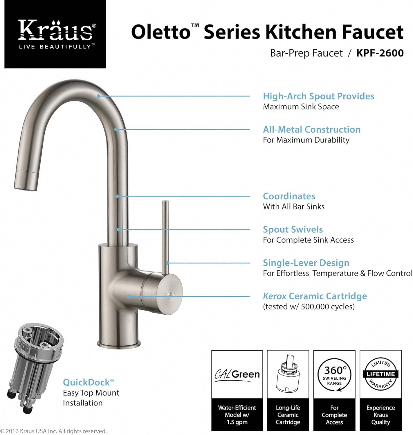 Kraus KPF-2600SFS Oletto Kitchen Faucet, 12.25 inch, Spot Free Stainless Steel - - 