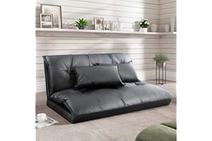 Harper & Bright Designs Floor Sofa Adjustable Lazy Sofa Bed, Foldable Mattress Futon Couch Bed with 2 Pollows (Black)