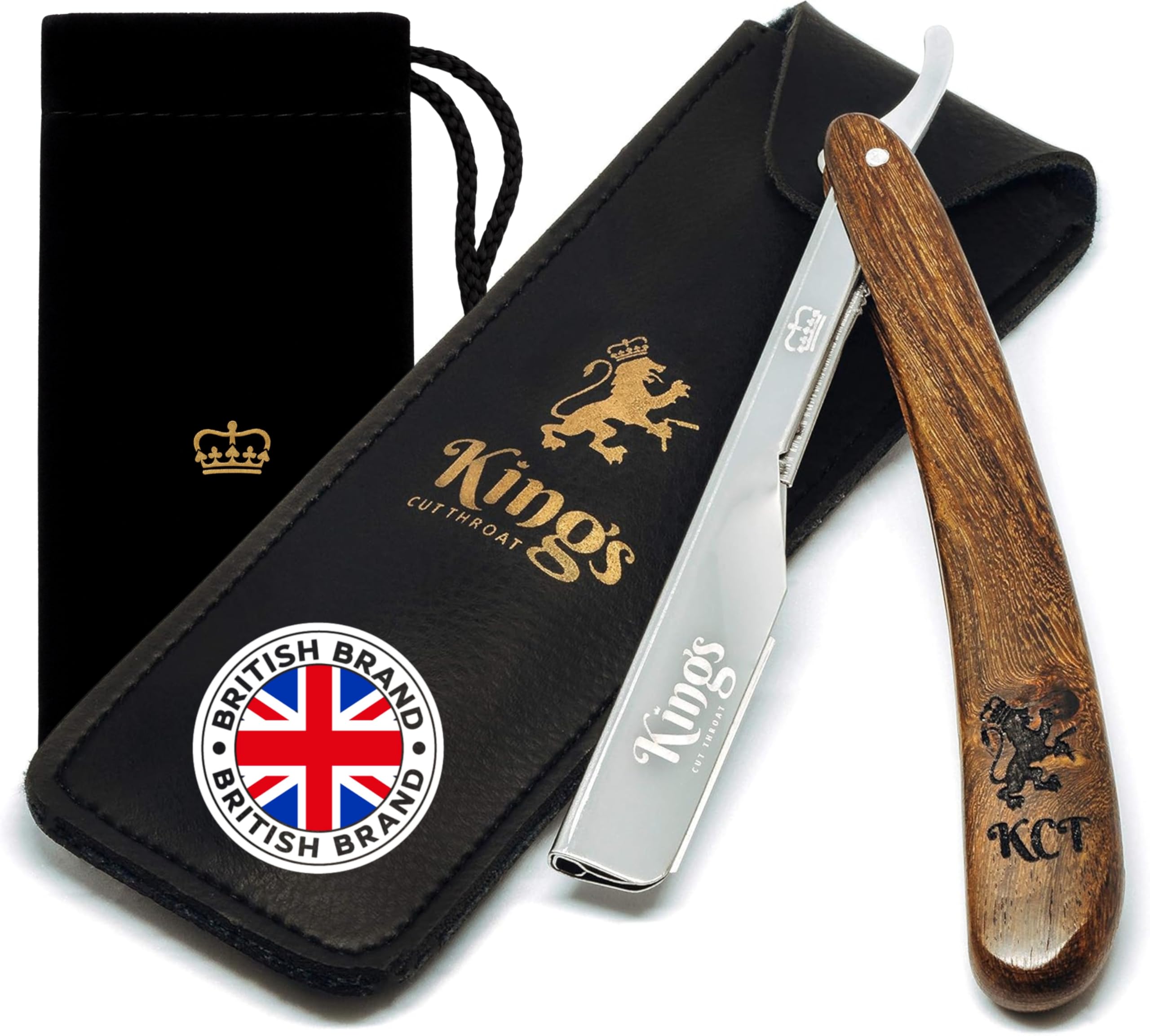 Kings Cutthroat - Men’s Cutthroat Shaving Straight Slider – Cut Throat Razor, Straight Razor For Men, Leather Travel Pouch & Velvet Kit Bag Included – Beard Grooming Kit | No Blades