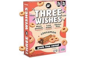 Plant-Based and Vegan Breakfast Cereal by Three Wishes - Cinnamon, 1 Pack - More Protein and Less Sugar Snack - Gluten-Free, Grain-Free - Non-GMO