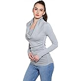 AmélieBoutik Women Casual Slim Fit Cowl Neck Long Sleeve Ruched Sides Pullover Tunic Sweater