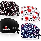 Unittype 4 Pcs Nurse Caps for Women Nursing Working Caps with Button and Sweatband Adjustable Elastic Scrub Hats for Dentist
