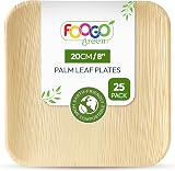 FOOGO Green 25pcs Disposable Palm Leaf Plates 8in Square Eco Biodegradable