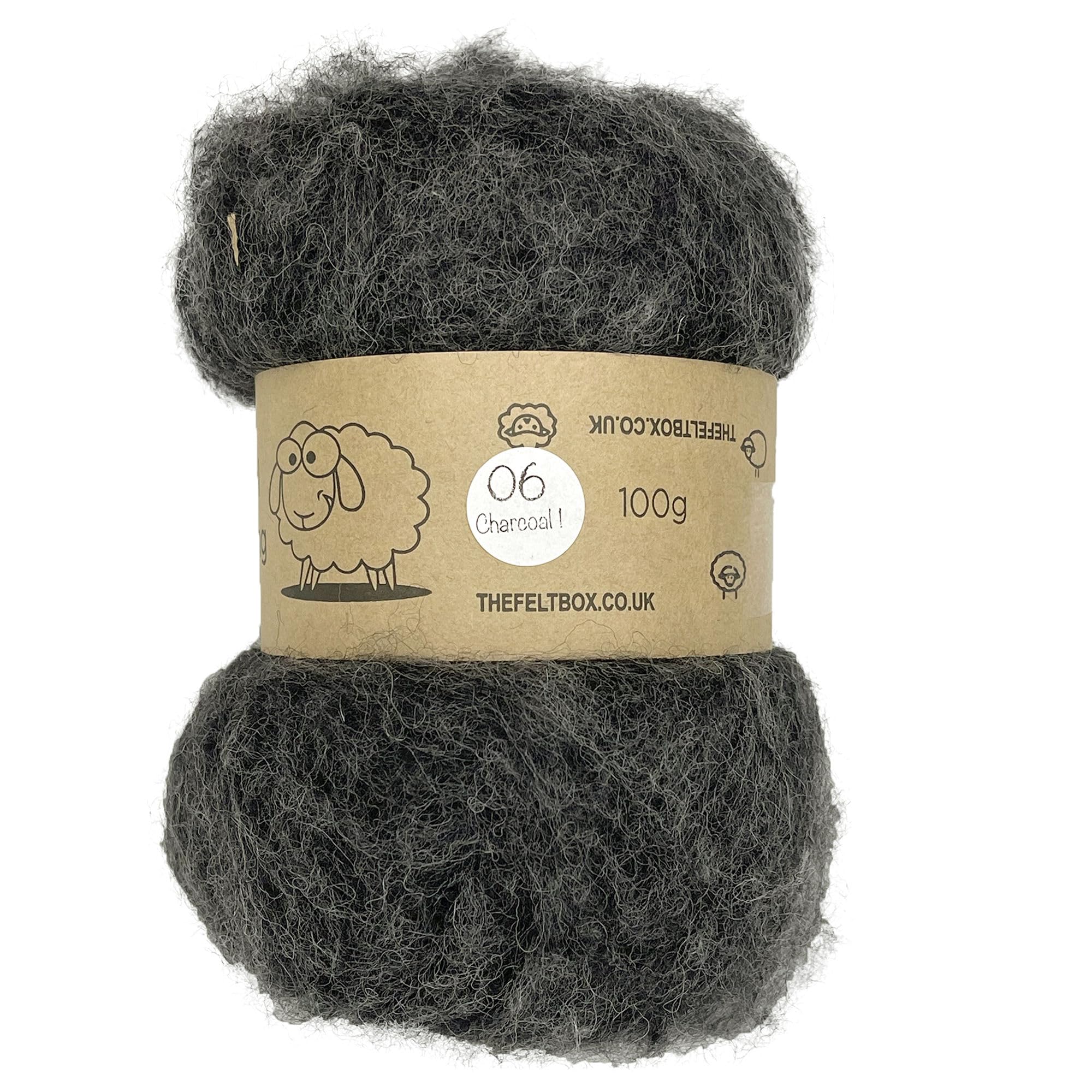 The Felt Box Needle Felting Wool Carded Batting : Short Coarser Mixed Together Fibres, Use as Core or Finish Wool 100 g | 3.5 oz- Grey Charcoal #06