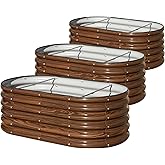 SnugNiture 3 Pcs 4x2x1.5ft Raised Garden Bed Outdoor, 17" Tall Galvanized Metal Planter Box, Oval Raised Garden Bed Kit for Planting Vegetables Plants Fruits, Brown