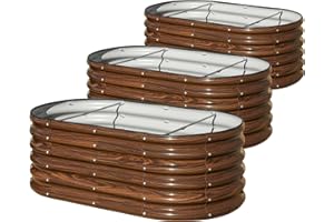 SnugNiture 3 Pcs 4x2x1.5ft Raised Garden Bed Outdoor, 17" Tall Galvanized Metal Planter Box, Oval Raised Garden Bed Kit for Planting Vegetables Plants Fruits, Brown