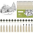 Dacono Fineliner Ink Pens, Set of 12 Micro Drawing Pens, Black Precision Multiliner Pens for Artist Illustration, Sketching, Calligraphy, Technical Drawing, Manga, Anime, Scrapbooking