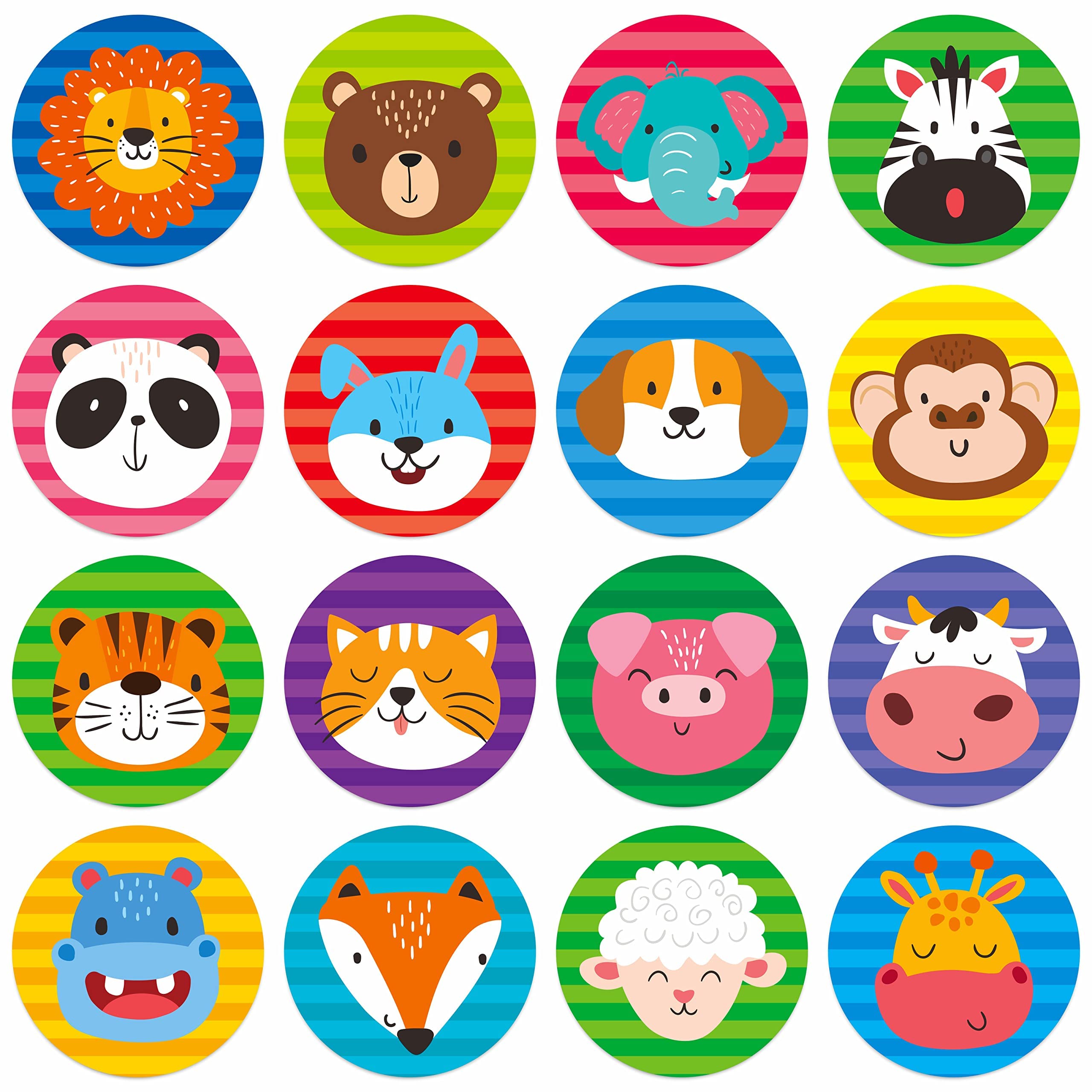 600 Incentive Stickers Adorable Round Animal Face Encouraging Stickers Teacher Reward Motivational Sticker in 16 Designs with Perforated Line (Each Measures 1.5