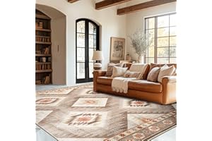 BESTSWEETIE 6x9 Area Rugs, Washable 6x9 Rug, Non Slip Floor Carpet, Low Pile Water Repellent, Ultra Soft Western Rugs for Living Room Bedroom Indoor-Cream/Camel