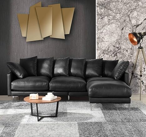 Amazon Com Black Leather Sectional Sofa Couch W Reversible Chaise