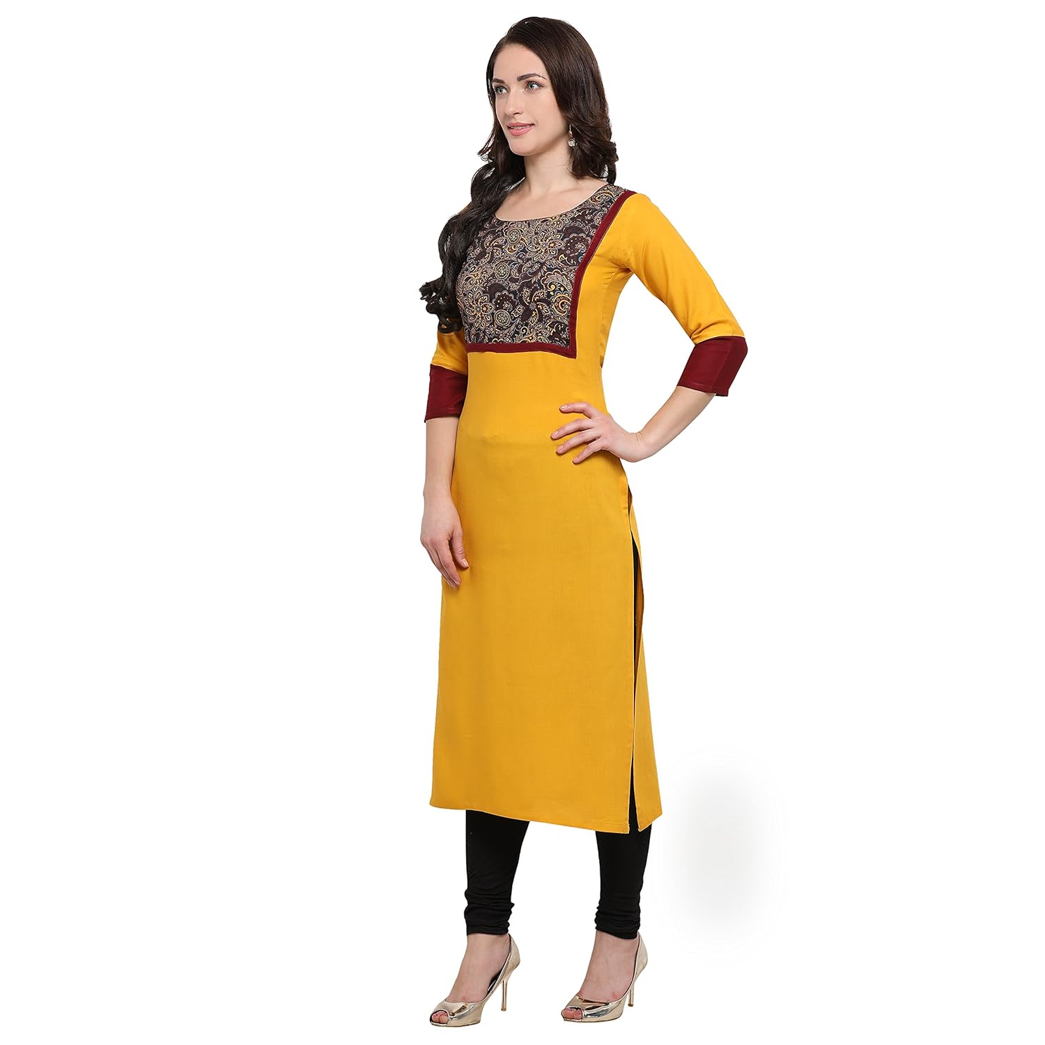 shopping queen women's rayon kurta (yellow_46-inch)