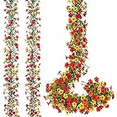 MEIVINES 2 Pack Artificial Flowers Garland Ivy,Spring Summer Decor UV Resistant Fake Daisy Vines Floral Vine Silk Hanging Flower for Decor Home Garden Wedding Photo Booth Backdrop (Red Orange Yellow)