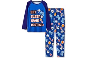 Tebbis 2-Piece Cozy Pajamas For Little/Big Boys Gamer Yellow Long Sleeves Soft PJs Set Kid Size 6-18