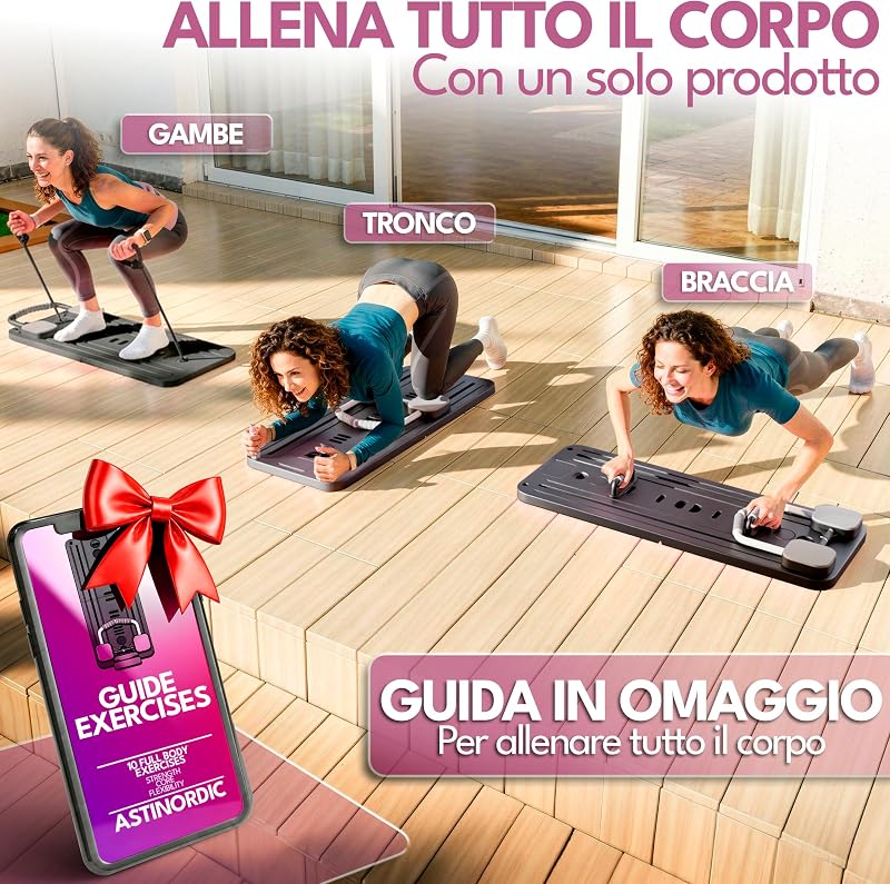 Pilates Reformer Pieghevole per Casa con Accessori + Guida 10 Esercizi | Mini Reformer Pilates | Tavola Board Multifunzionale | Attrezzi Fitness Casa | Kit Completo Home Gym