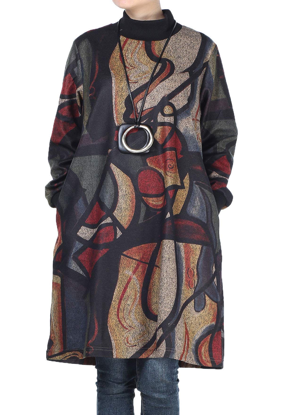 Women's Turtleneck Sweatshirt Tunic Dress Winter Long Sleeve Pullovers with Pockets