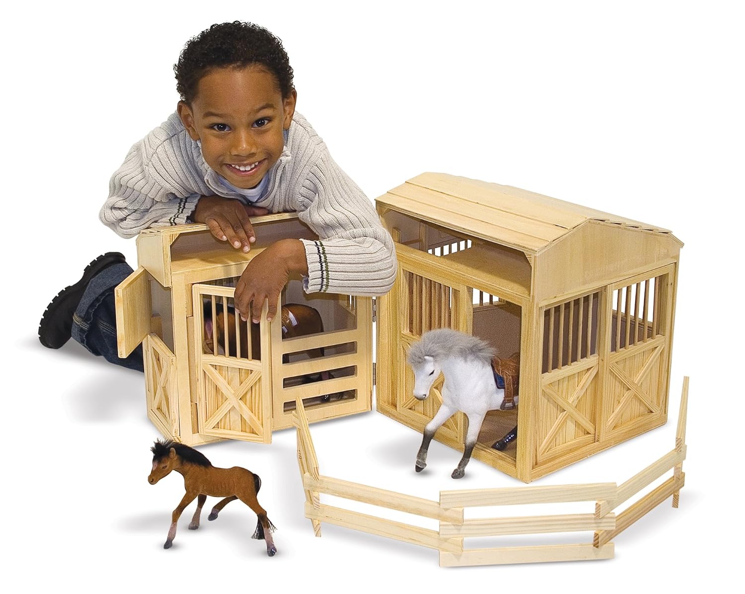 Melissa Doug Folding Wooden Horse Stable Dollhouse With Fence