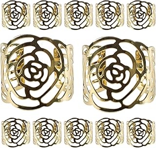 KAKOO 12 Stück Serviettenringe Set, Metal Rose Morderne Serviettenhalter für Hochzeit Geburtstag Weihnachten Taufe Tisch Dekoration (golden)