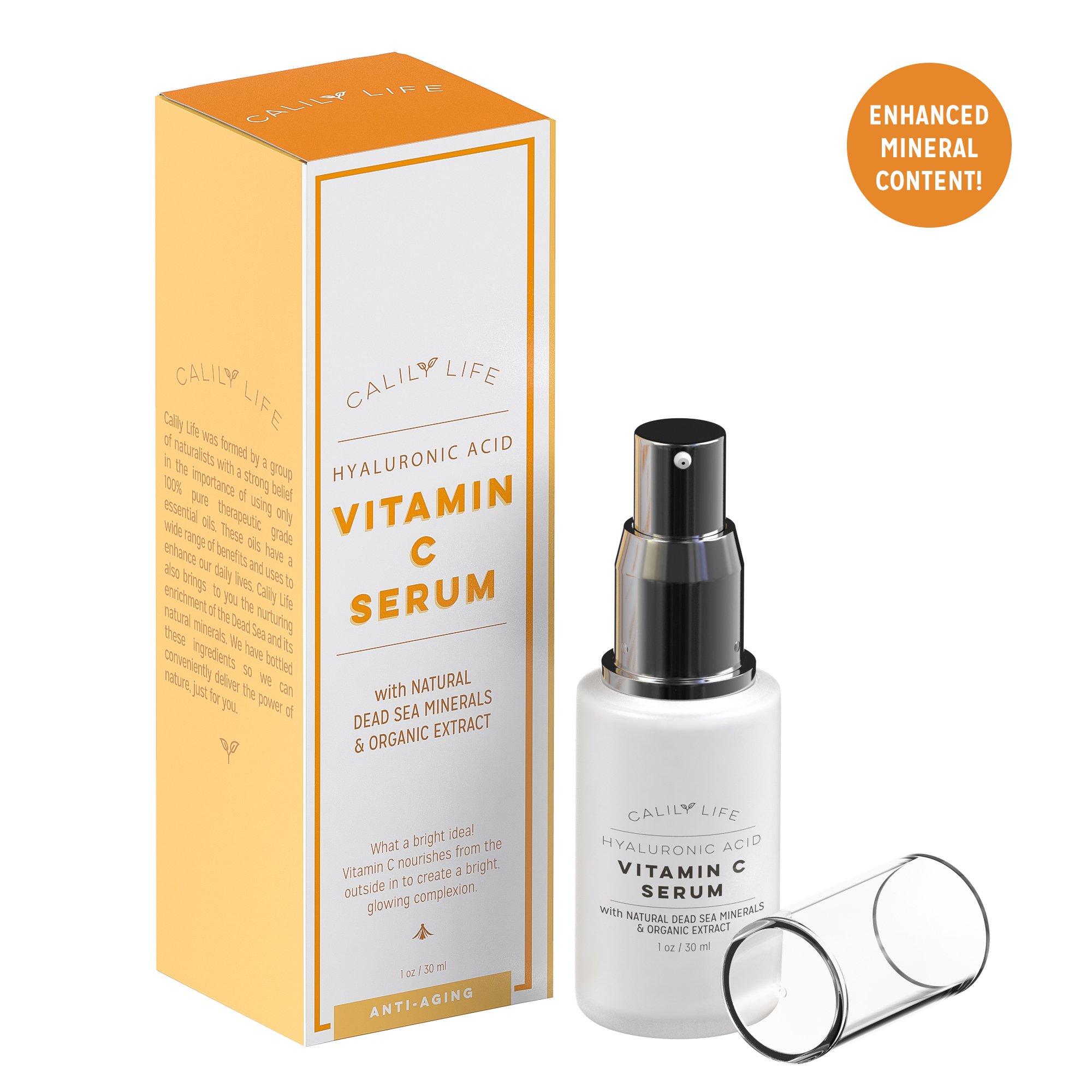 Calily Life Hyaluronic Acid Vitamin C Serum with Dead Sea Minerals, 1 Oz. – Contains Vitamins A, C, E, B5 and More - Restores Youthful Glow - Hydrates, Enrichens, Strengthens and Nourishes [ENHANCED]