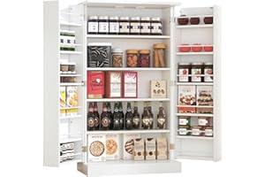 Yusong Kitchen Pantry Storage Cabinet with Doors and Adjustable Shelves, Freestanding Cupboard Cabinets for Dining Room Living Room, White
