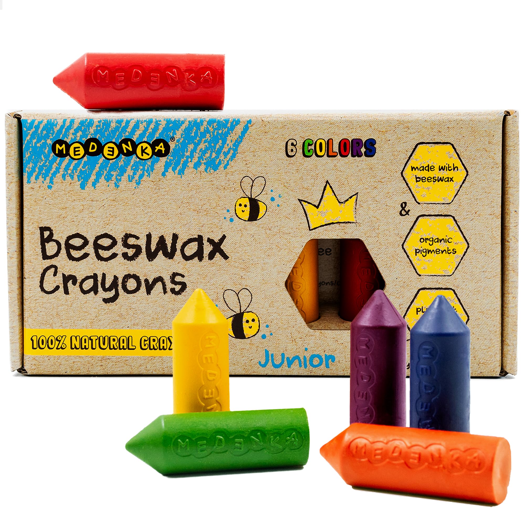 Medenka Crayons for 1 Year Old Non Toxic | Certified & 100% Pure European Beeswax | Crayons for Toddlers 1+ Year Old | Easy for Little Hands to Grab | No unnecessary Additives & Eco-Friendly