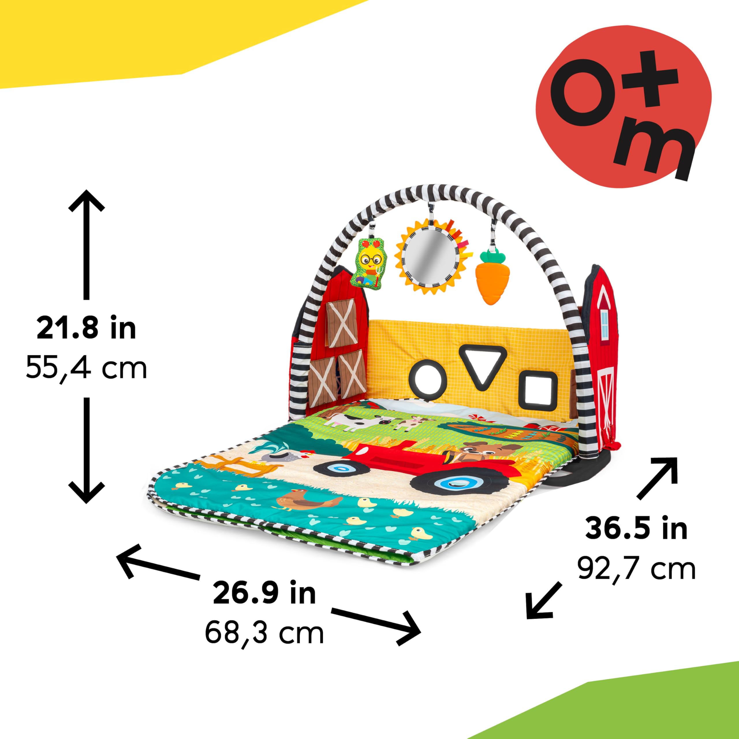 Baby Einstein Busy Barnyard Grow with Me Baby Play Gym - Extra Large Soft Play Mat with 8 Removable Toys Including 30+ Songs & Sounds to Support Motor Skills, Ages 0+ Months