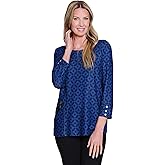 MULTIPLES Women's 3-Button Cuff 3/4 Sleeve Scoop Neck Zip Pocket Top