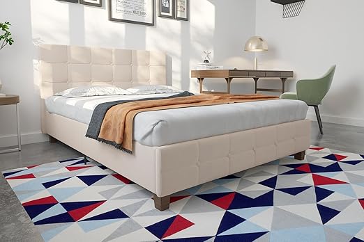 Amazon Com Dhp Rose Linen Tufted Upholstered Platform Bed Button