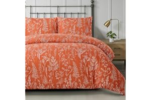 Lekesky Floral Duvet Cover King Size, Burnt Orange Duvet Cover King Plant Flowers Pattern Bedding Set for All Season, Soft Breathable Duvet Cover with Zipper Closure & Corner Ties
