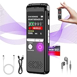 64GB Digital Voice Recorder: ZIPCIDE 4800 Hours