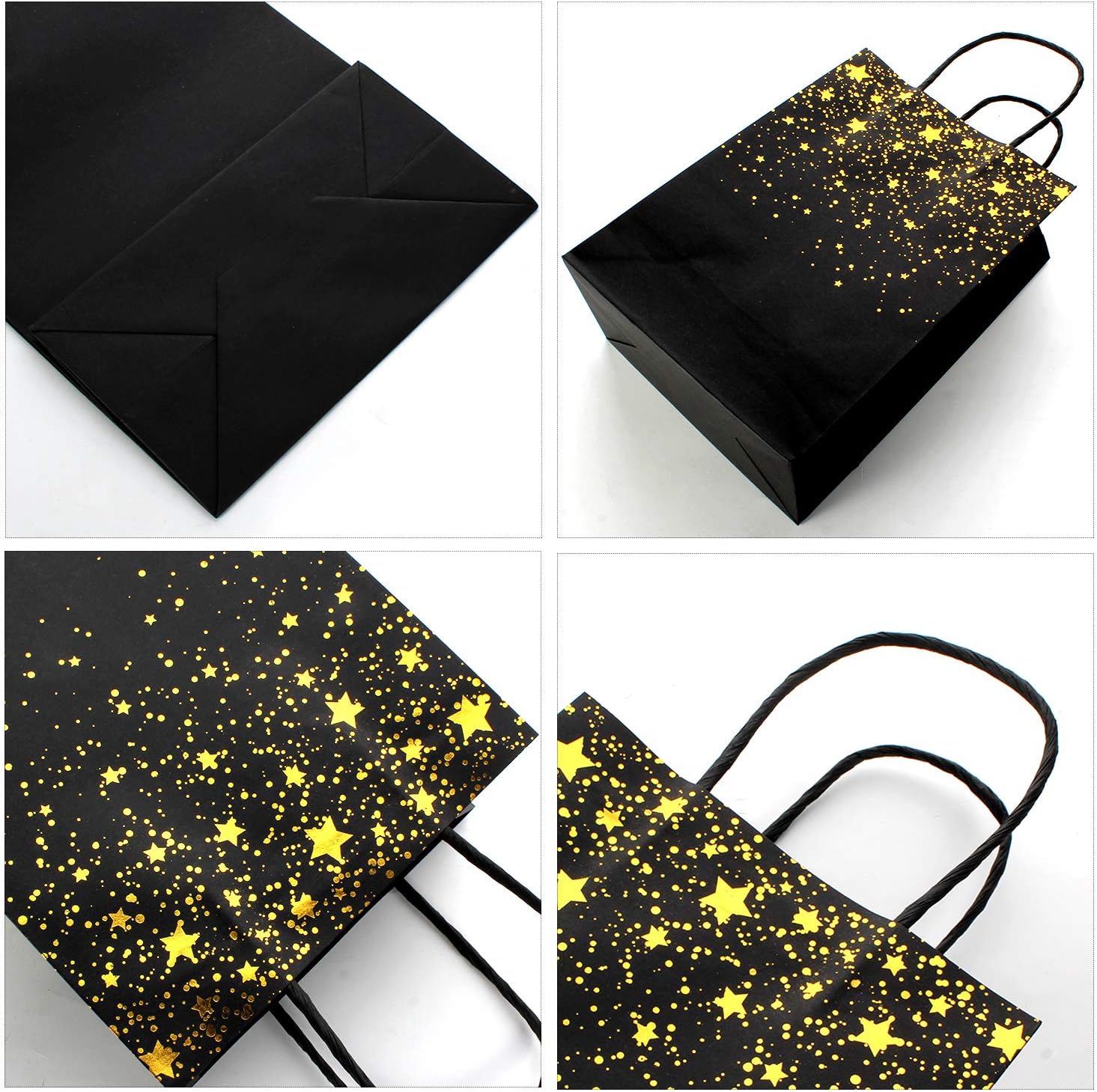 24 Pack Paper Party Bags,Kraft Paper Party Bags with Handles for Birthday,Business,Boutique,Wedding and Party Celebrations(Black Star) - Image 3