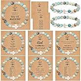COLOYAN 9Pcs Cross Natural Stone Bracelets for Women, 8mm Stone Beaded Cross Bracelet for Mother Grandma Wife, with 9 Meaningful Card Inspirational