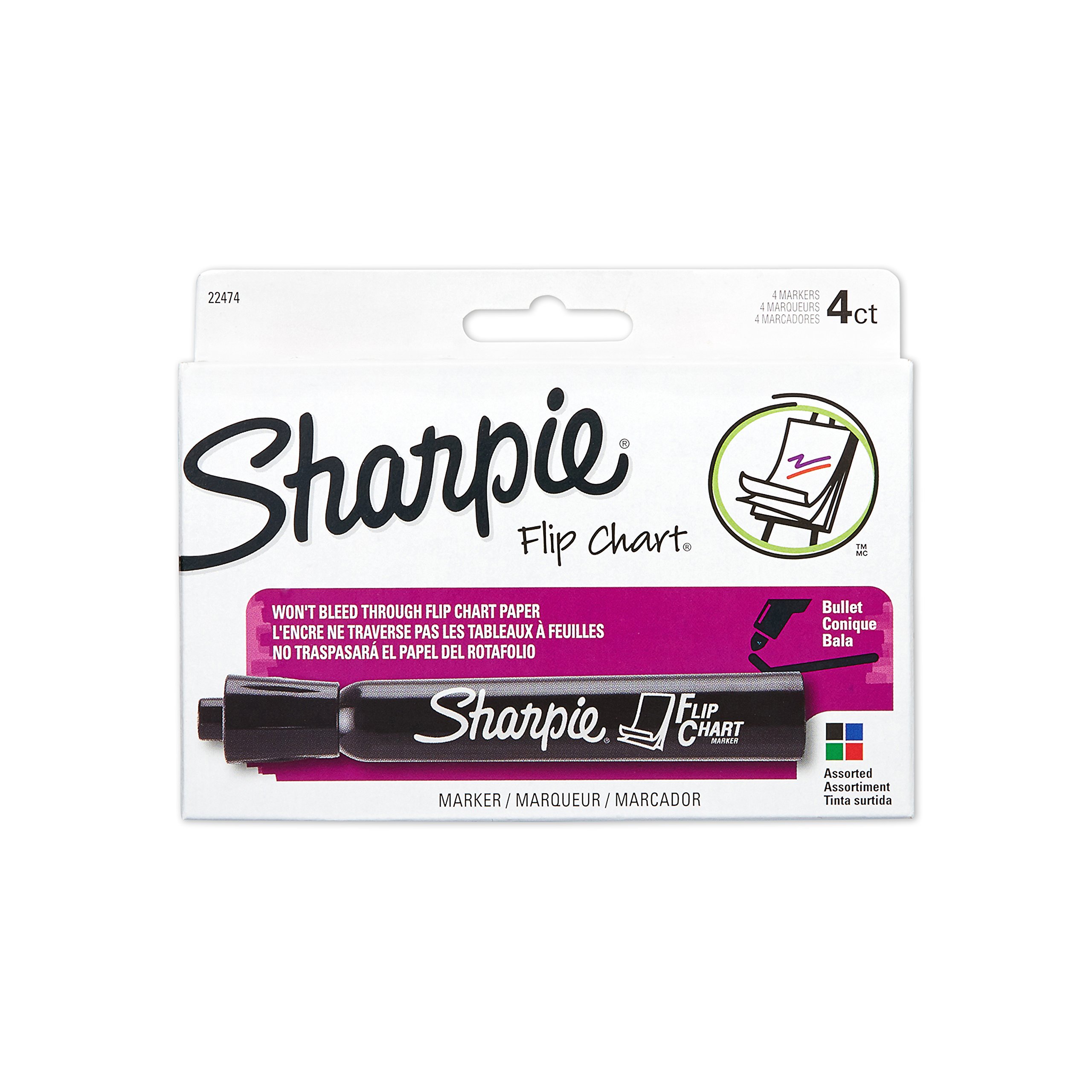 Sharpie Flip Chart Markers, Bullet Tip, Assorted Colors, 4 Pack