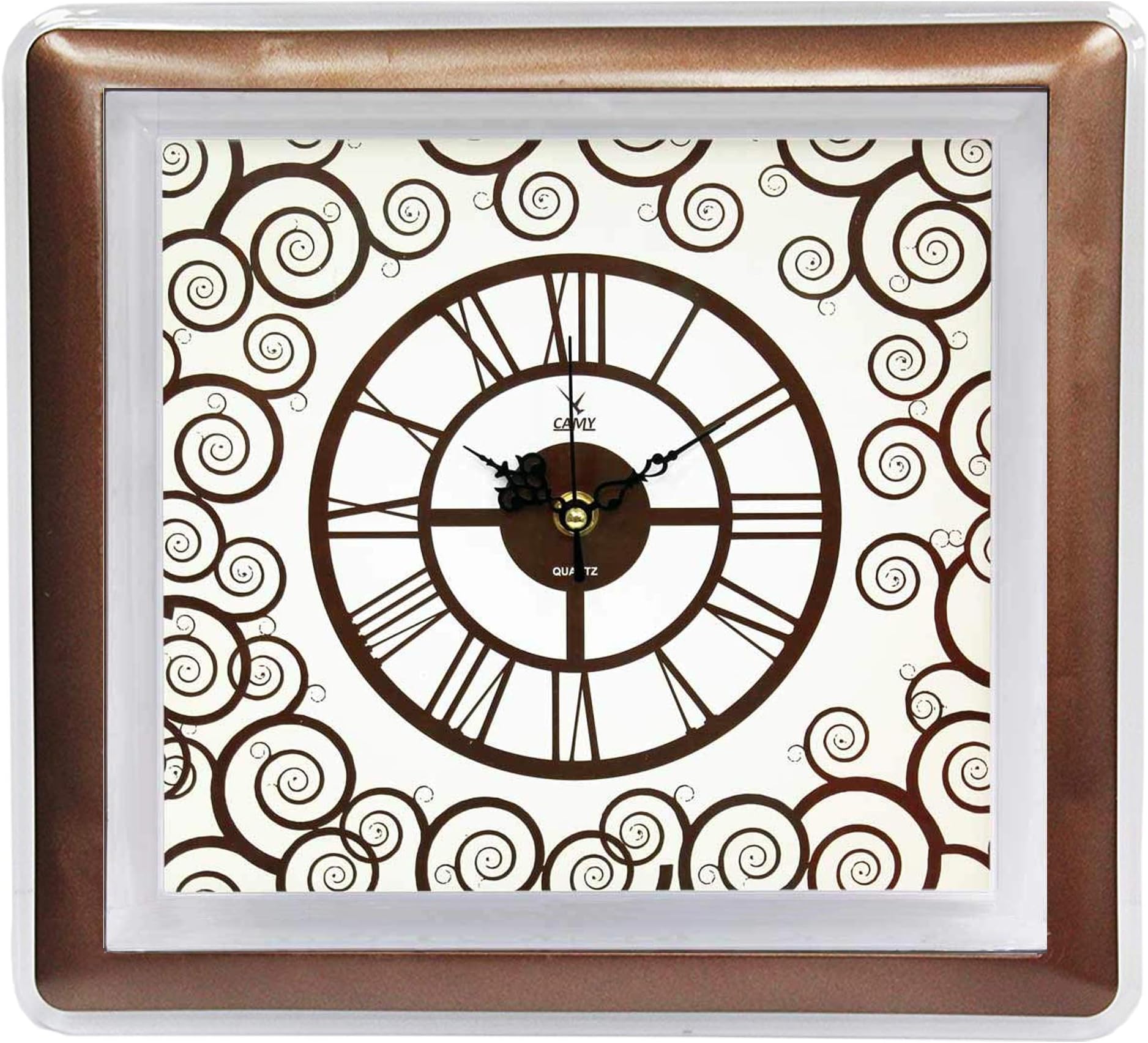 Camy Large Wall Clock, Large Rectangle Elegant Wall Clock- Quality Quartz, Battery Operated, Decorative Home Clock (Beige Vectors, 14 INCH X 12.5 INCH)