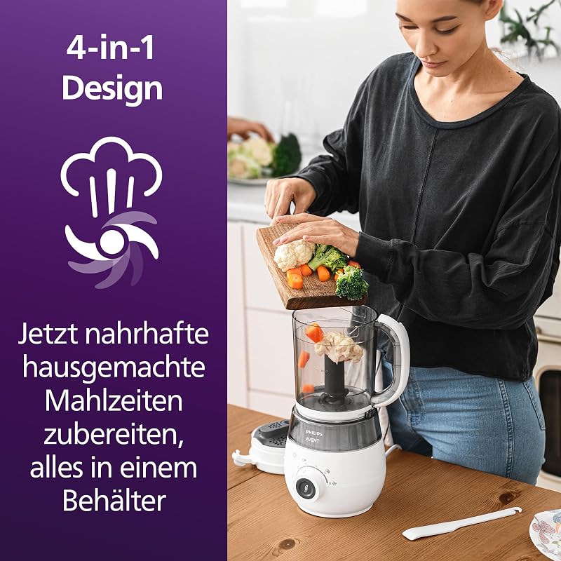 Avent Geschenkset mit Dampfgarer und Mixer – 4-in-1-Babynahrungszubereiter, Dampfgaren, Mixen, Entfrosten und Aufheizen von Babynahrung, mit Milchbehältern und Deckeln, SCF883/20
