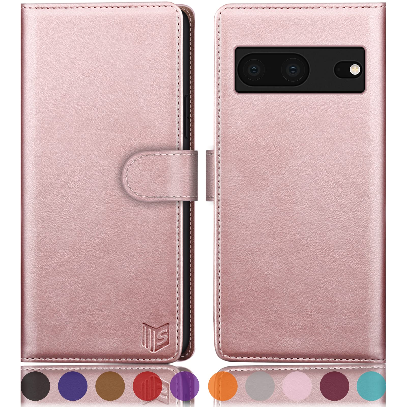 SUANPOT for Google Pixel 7 5G case with [Credit Card Holder][RFID Blocking],PU Leather Flip Book Protective Cover Women Men for Pixel 7 Phone case Rose Gold