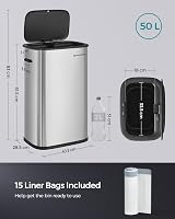 SONGMICS 50L Sensor Kitchen Bin with Soft-Close Lid Stainless Steel view 6