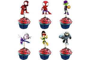 SEYAL Spde and His Amzing Frinds Cupcake Topper Decoration – Superhero Theme Cupcake Picks for Birthday Party – Mini Character Cake Picks – Party Supplies – Hero Party Cupcake Decorations for Spde Fans